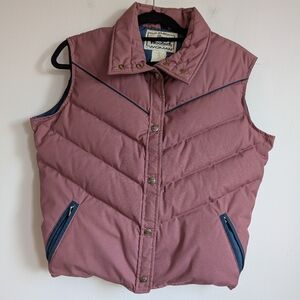 VTG 80s Woolrich Goose Down Puffer Vest Button Up In Mauve & Nazy Colorblock L